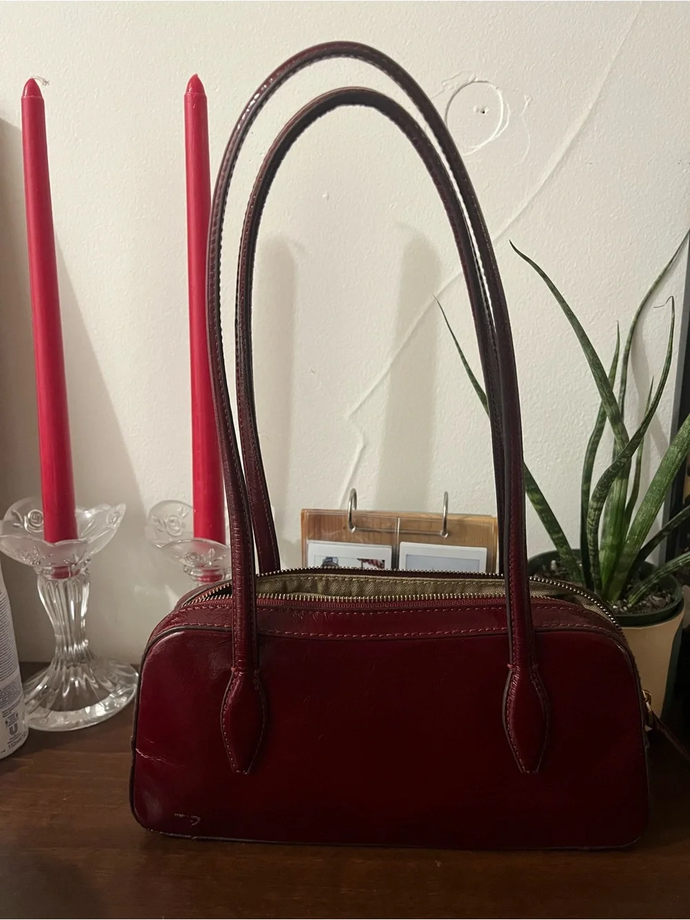 Women's Burgundy Patent Shoulder Bag